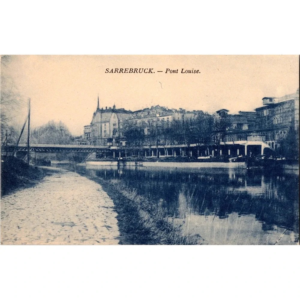 Vintage Sarrebruck Pont Louise‎ Black & White Postcard River Scene